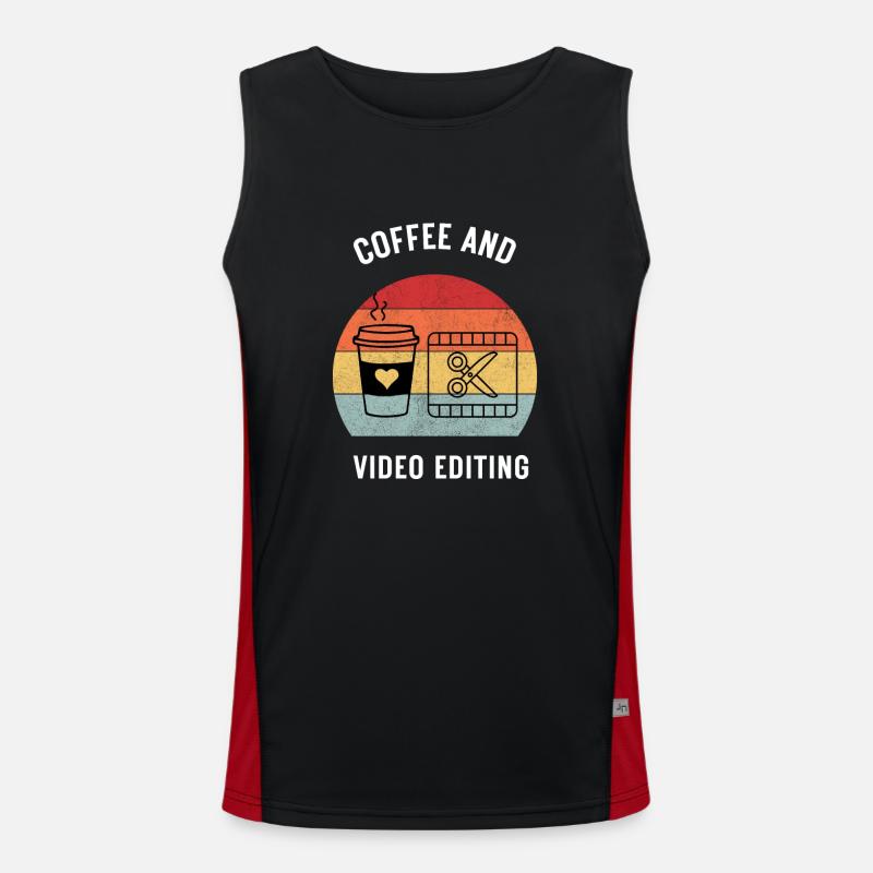 Coffee & Video Editing | Video Cutter Funktionelles Kontrast-Tank Top für Männer 
