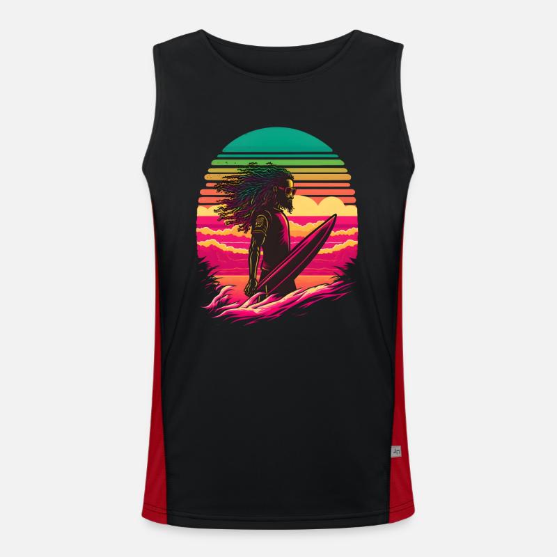 Synthwave Rasta Man surfing Men's Functional Contrast Tank Top 