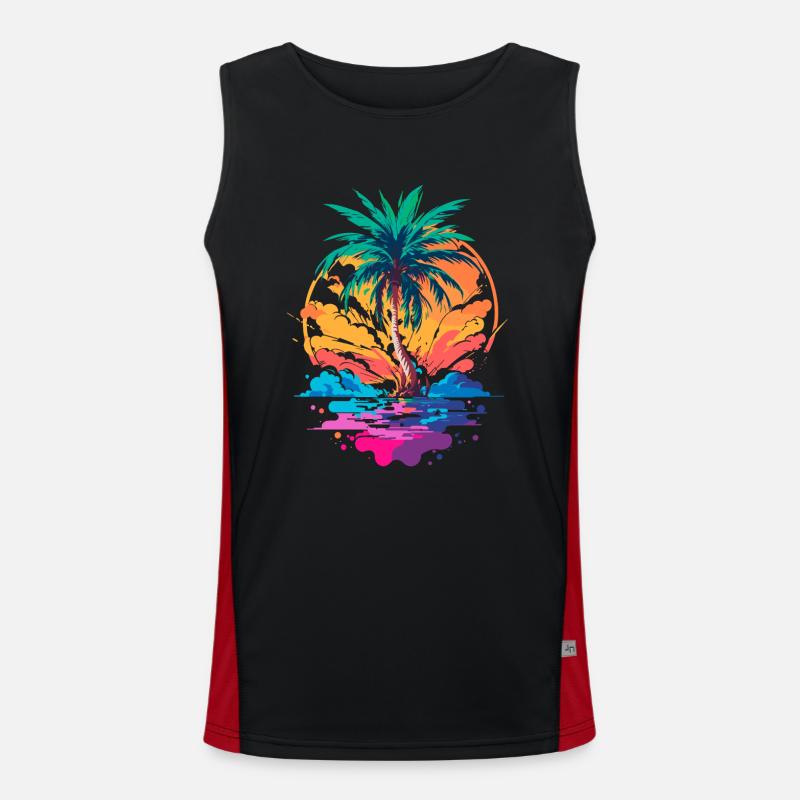 Palmier devant le coucher du soleil | Paradis tropical Débardeur respirant contrasté Homme 