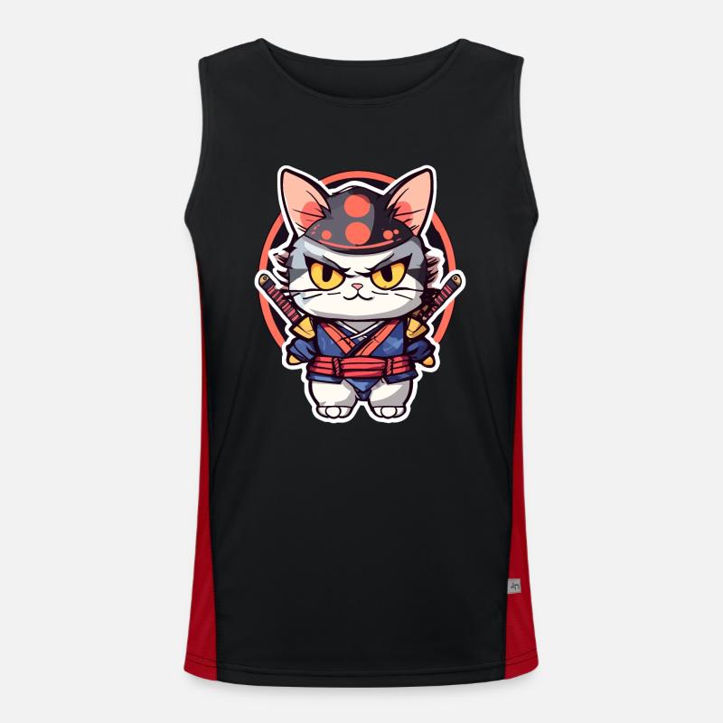 Samurai Cat #3 - Men's Functional Contrast Tank Top  - black/red