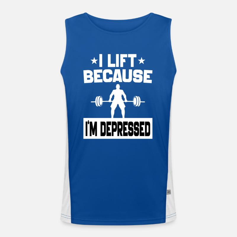 Ich hebe, weil ich depressiv bin Lustige Workout-Witze Funktionelles Kontrast-Tank Top für Männer 