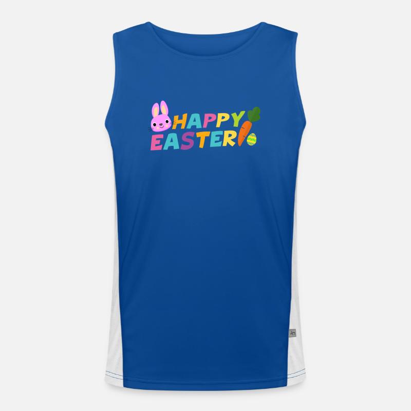 Happy Easter With Egg Carrot & Bunny Pascha Men's Functional Contrast Tank Top 