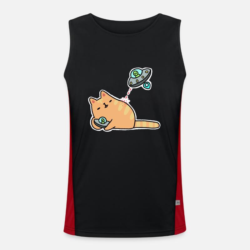 Katze mit UFOs Funktionelles Kontrast-Tank Top für Männer 