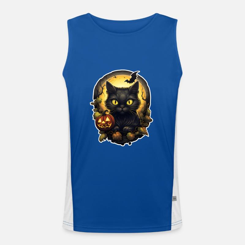 Chat noir d’Halloween avec citrouille Débardeur respirant contrasté Homme 