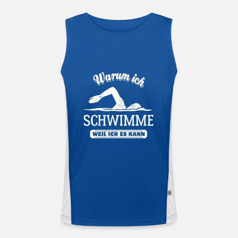 Warum ich schwimme? Weil ich es kann Spruch Funktionelles Kontrast-Tank Top für Männer 