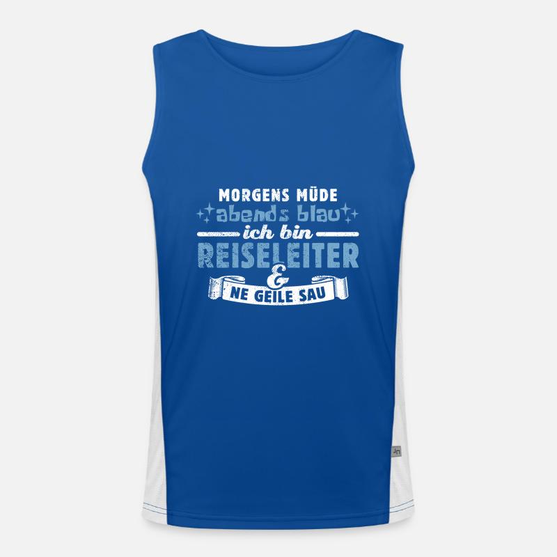 Morgens müde, abends blau - Reiseleiter Funktionelles Kontrast-Tank Top für Männer 