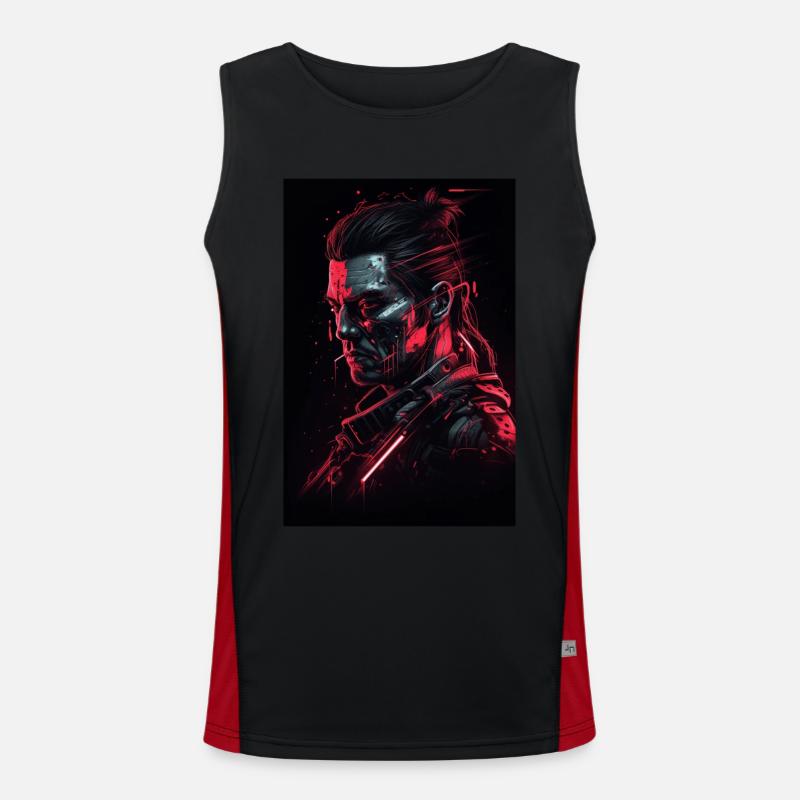 Neon Cyber Warrior Portrait #2 Funktionelles Kontrast-Tank Top für Männer 