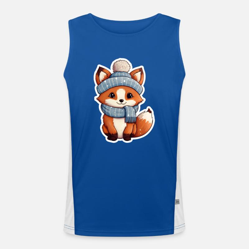 Animals in winter fox with hat and scarf Men's Functional Contrast Tank Top 