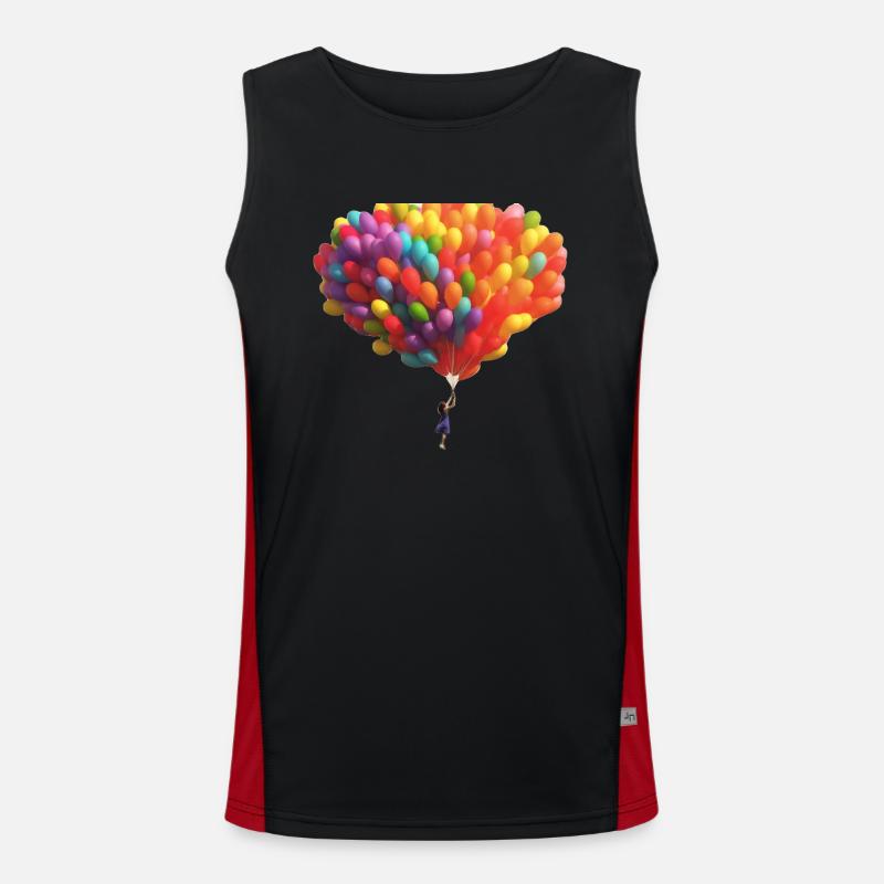 Ein Kind mit aufsteigenden bunten Luftballons Funktionelles Kontrast-Tank Top für Männer 