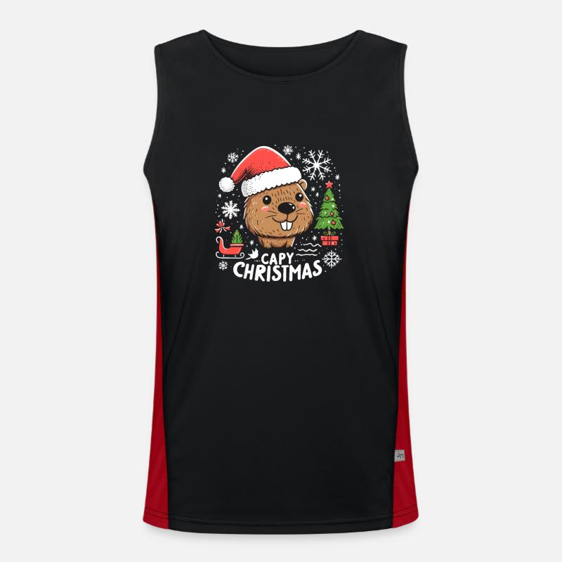 Capybara Weihnachtsbaum Weihnachtsmann Funktionelles Kontrast-Tank Top für Männer 