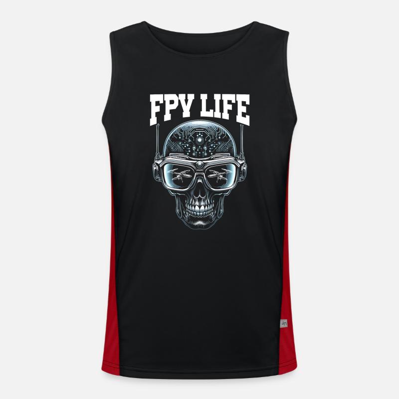 FPV drone pilot, remote control - Men's Functional Contrast Tank Top  - black/red
