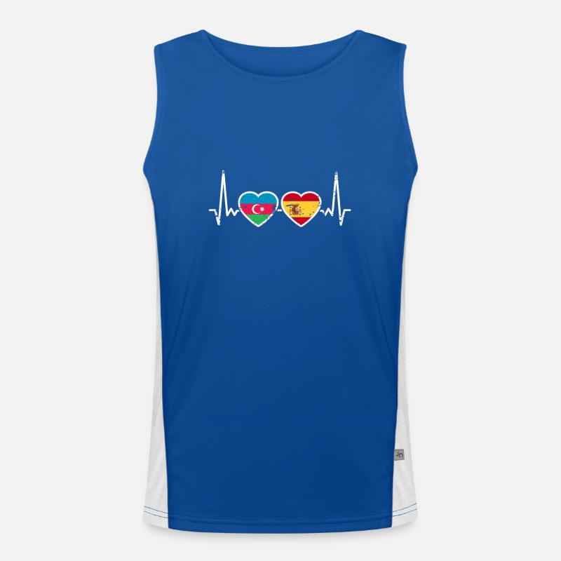 Azerbaijan Spain Heartbeat Flag Men's Functional Contrast Tank Top 