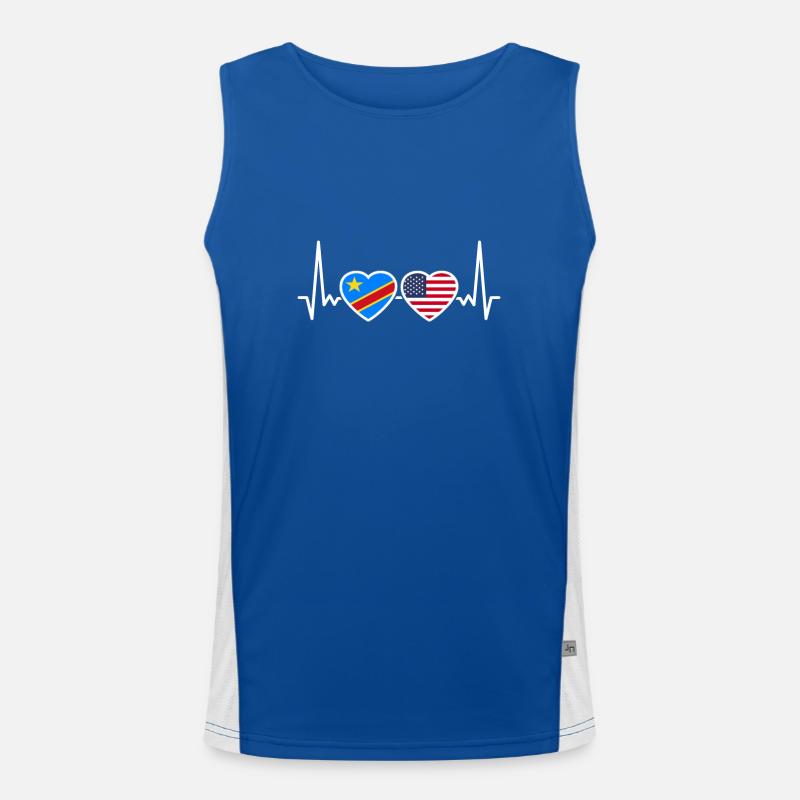 DR Congo USA heartbeat flag Congolese Men's Functional Contrast Tank Top 