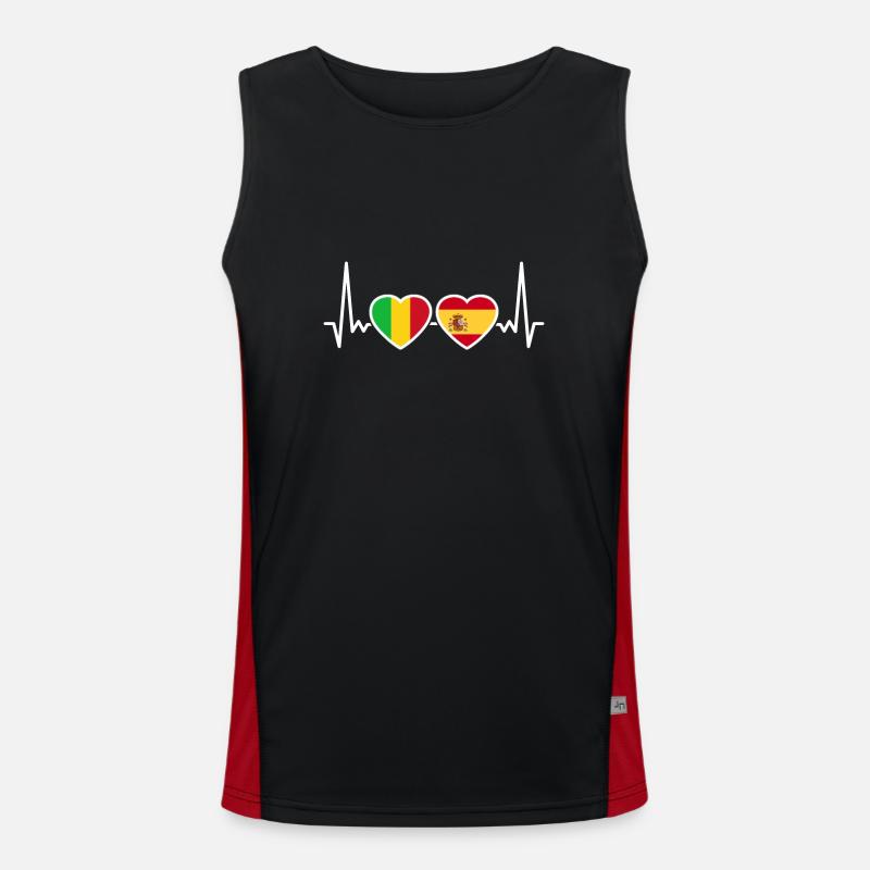Mali Spanien Herzschlag Flagge Spanisch Malier Funktionelles Kontrast-Tank Top für Männer 