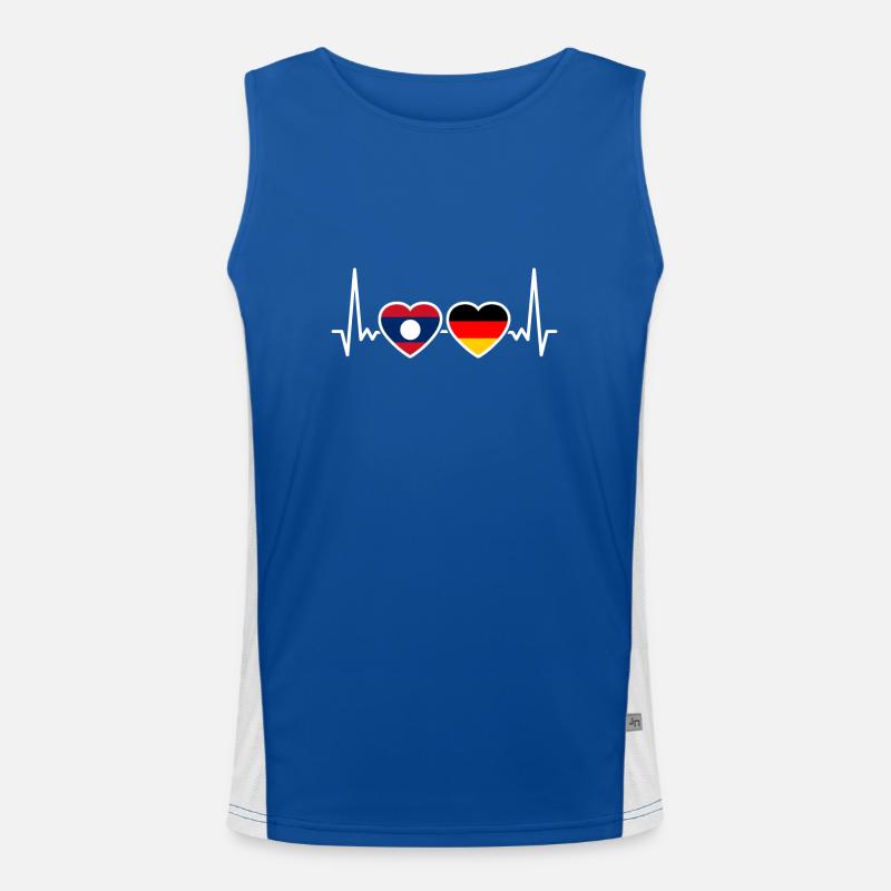 Laos Germany Heartbeat Flag German Laotian Men's Functional Contrast Tank Top 