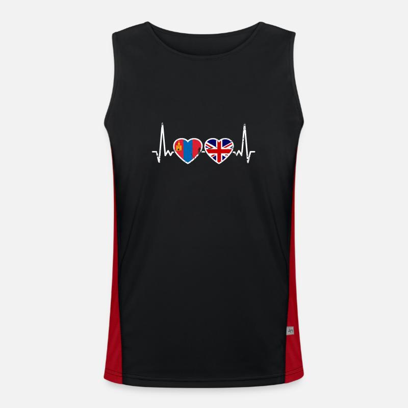 Mongolei UK Vintage Herzschlag Flagge Mongole Funktionelles Kontrast-Tank Top für Männer 