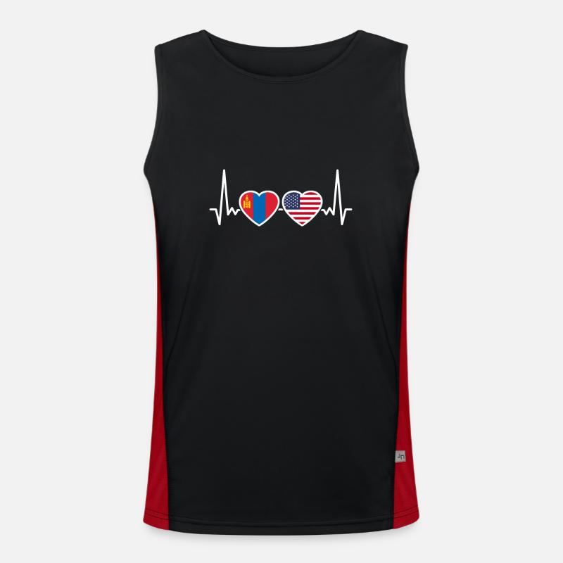 Mongolie USA Heartbeat Flag Mongolis Débardeur respirant contrasté Homme 