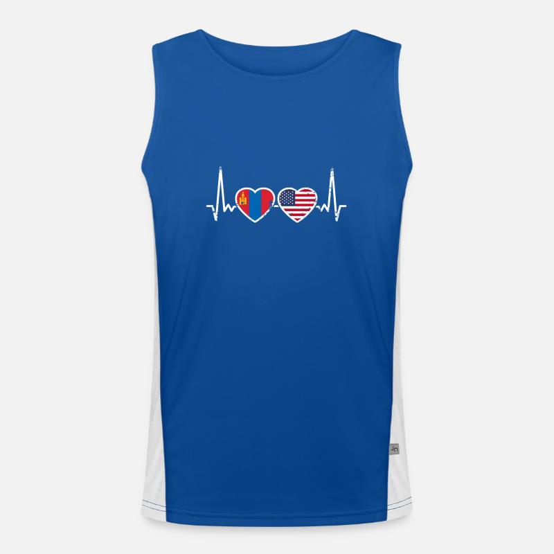 Mongolei USA Vintage Herzschlag Flagge Mongolisch Funktionelles Kontrast-Tank Top für Männer 