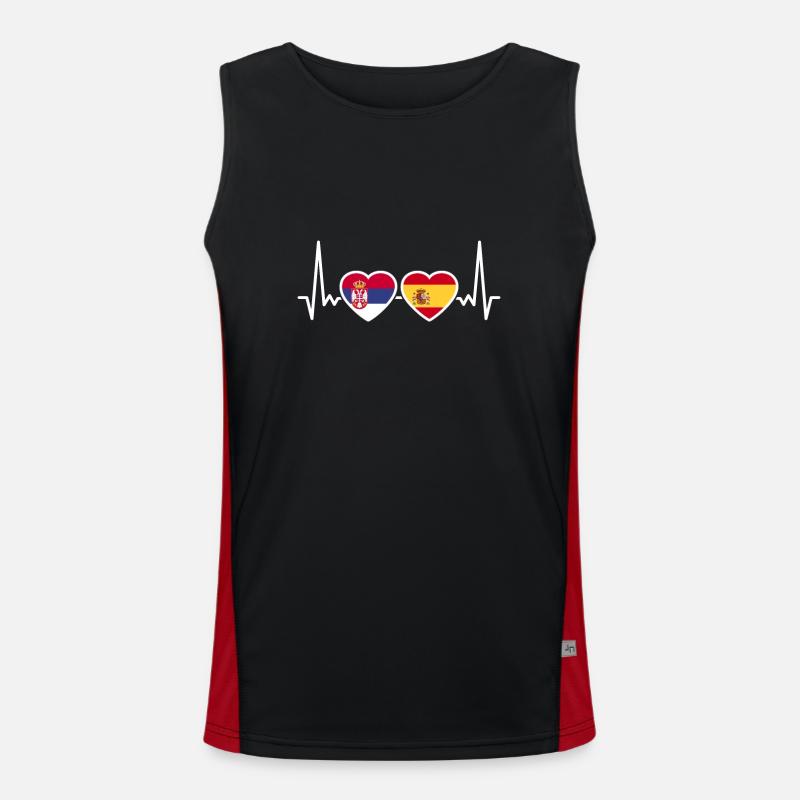 Serbien Spanien Herzschlag Flagge Spanier Serbe Funktionelles Kontrast-Tank Top für Männer 