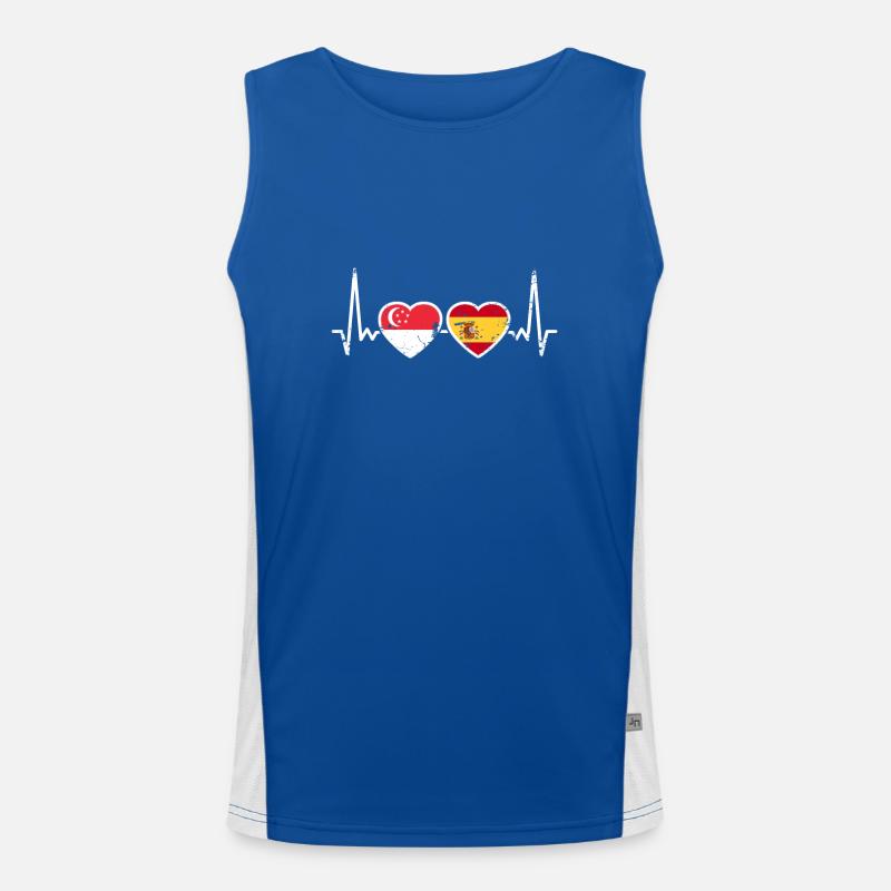 Singapour Espagne Vintage Heartbeat drapeau Débardeur respirant contrasté Homme 