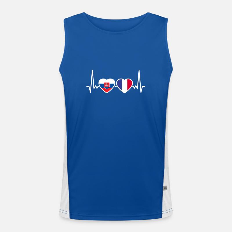Slowakei Frankreich Herzschlag Flagge Slowake Funktionelles Kontrast-Tank Top für Männer 