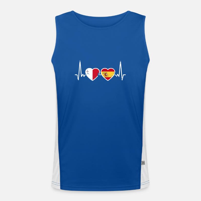 Malta Spanien Vintage Herzschlag Flagge Maltesisch Funktionelles Kontrast-Tank Top für Männer 