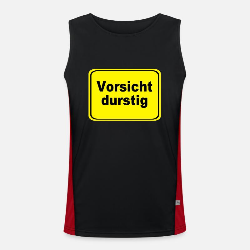 Fun Party Spruch Statement Vorsicht durstig (25) Funktionelles Kontrast-Tank Top für Männer 