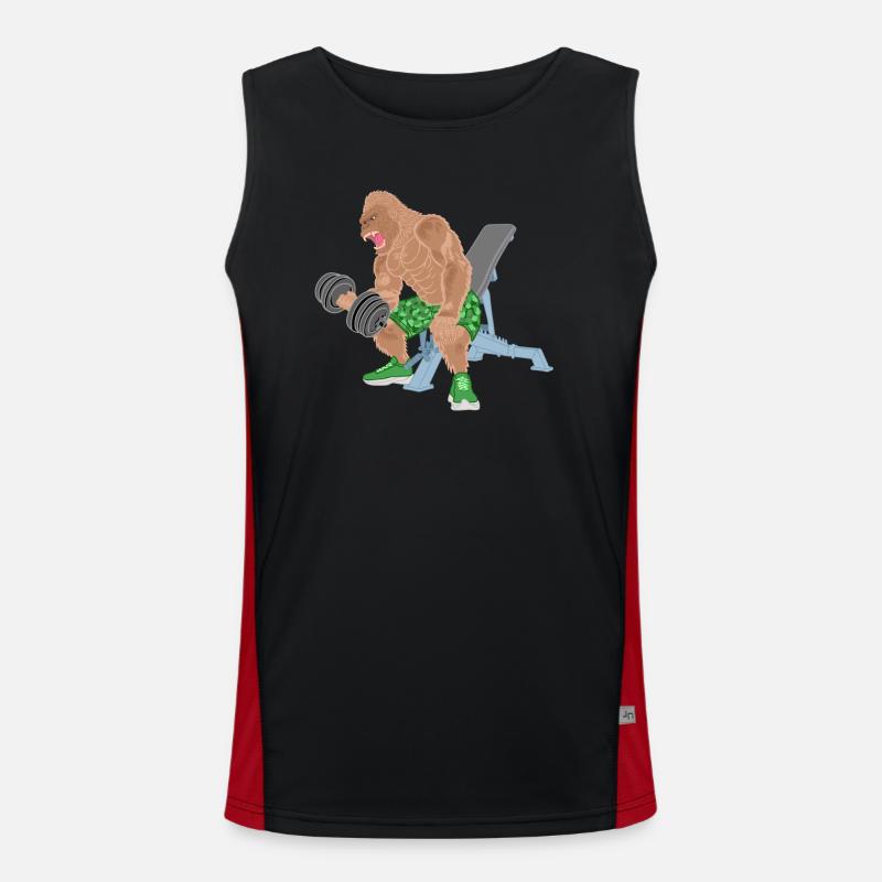 Monkey, Gorilla, Bodybuilder Monkey, Comic, Fitness Men's Functional Contrast Tank Top 