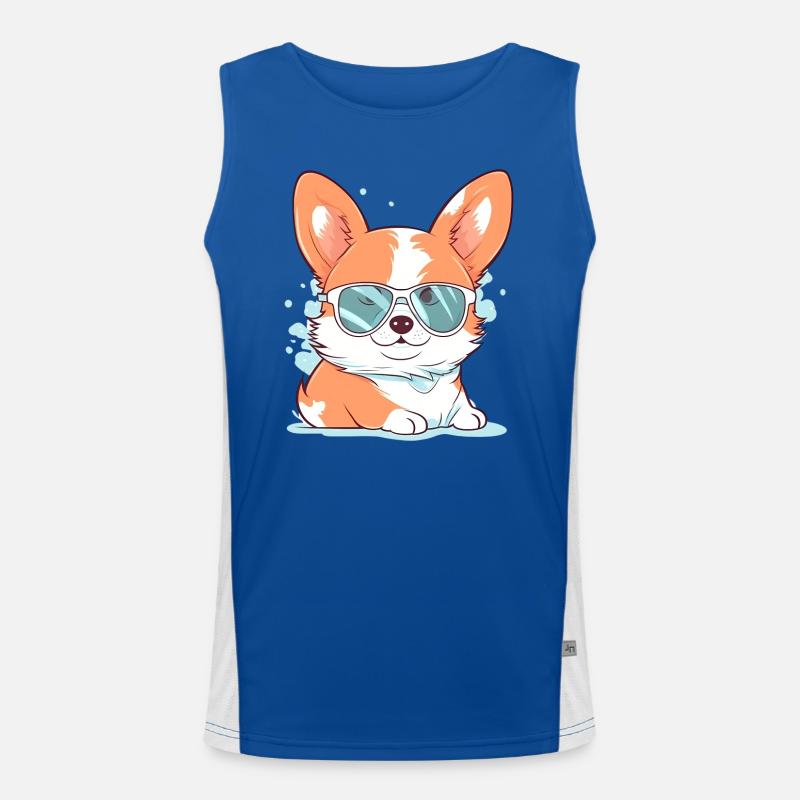 Corgi mit Sonnenbrille Funktionelles Kontrast-Tank Top für Männer 