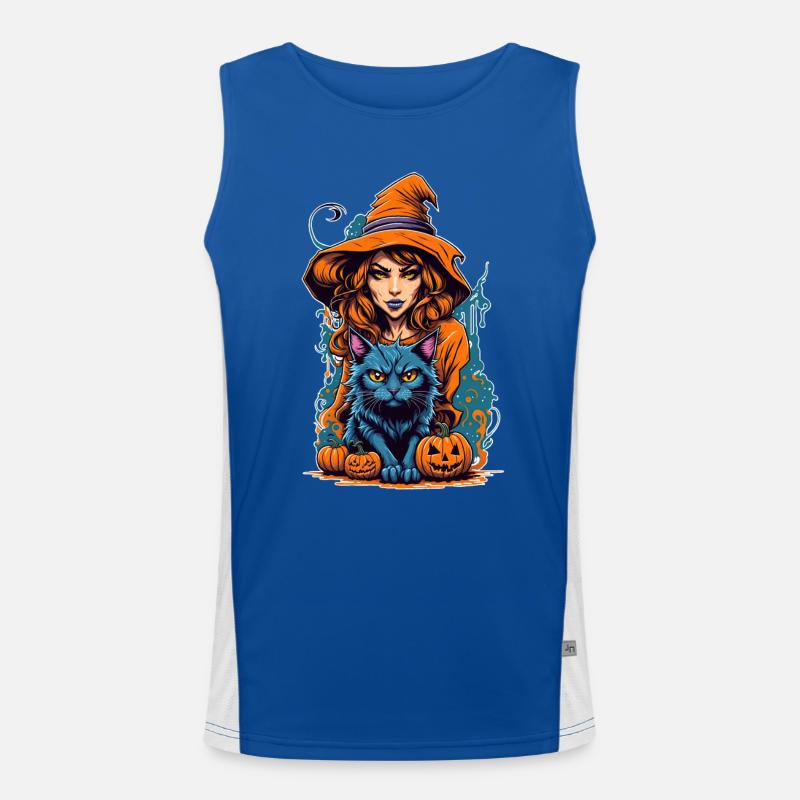 Halloween Hexe Schwarze Katze Funktionelles Kontrast-Tank Top für Männer 