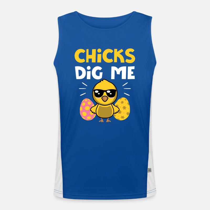 Chicks Dig Me Men Boys Funny Easter Egg Hunting Men's Functional Contrast Tank Top 