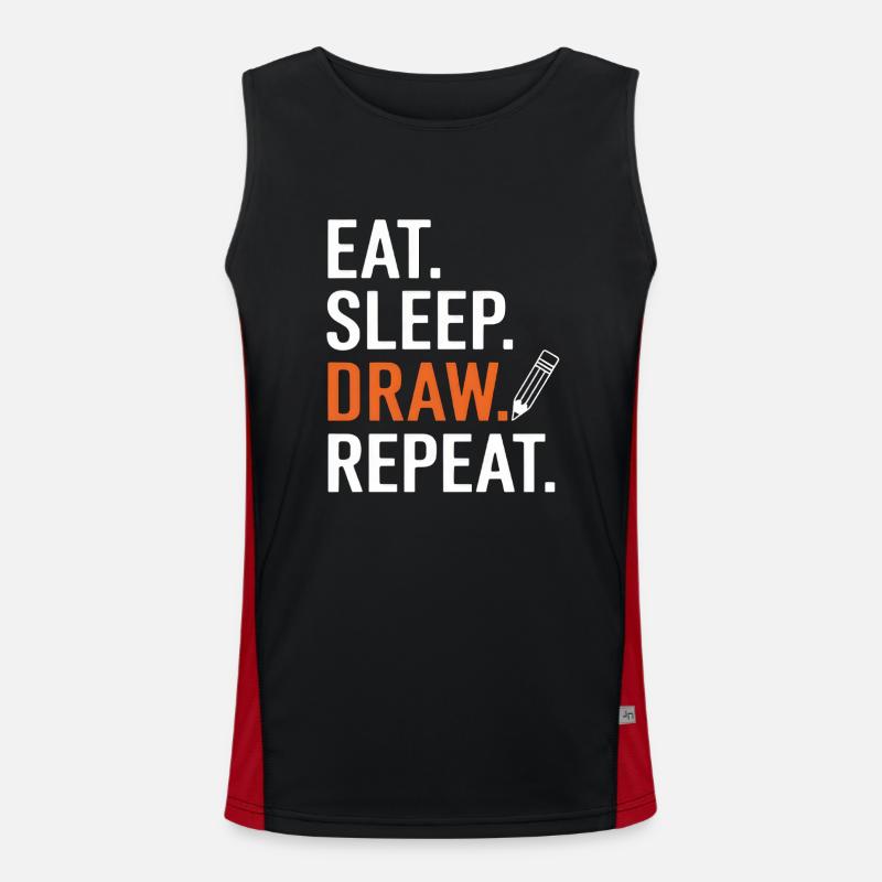 Eat Sleep Draw Repeat Funktionelles Kontrast-Tank Top für Männer 