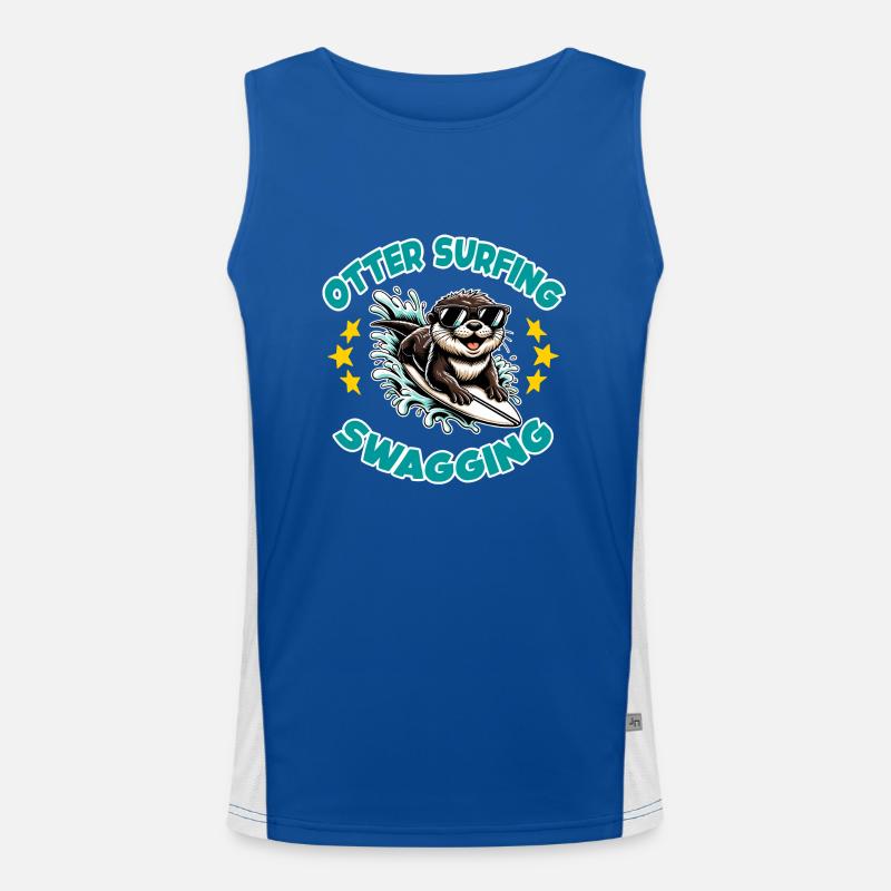 Lustiger surfender Otter mit Sonnenbrille Funktionelles Kontrast-Tank Top für Männer 