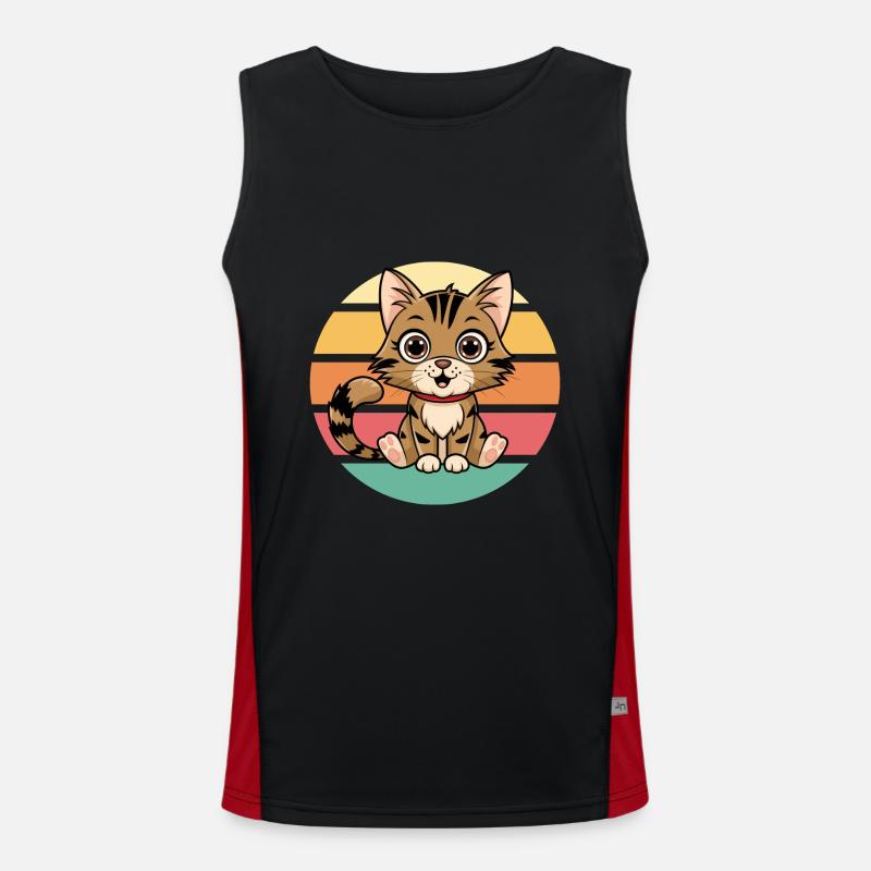 Mignon dessin animé chat Vintage coucher de soleil Débardeur respirant contrasté Homme 