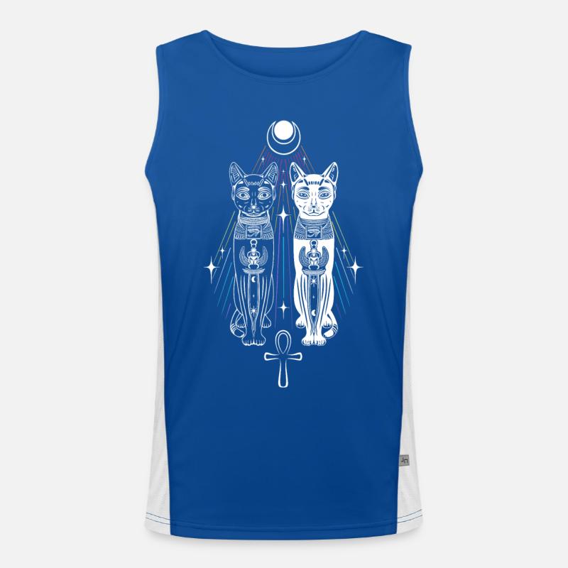 Two Bastet Cats Duality Ankh Cat Goddess Men's Functional Contrast Tank Top 