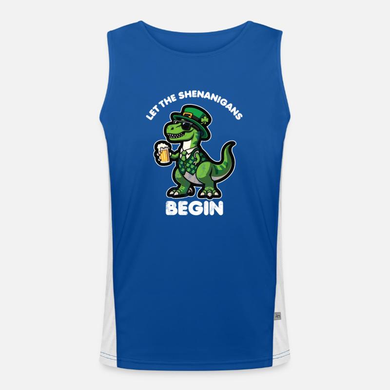 St. Patrick's Day T-Rex Dinosaur Beer Shenanigan Men's Functional Contrast Tank Top 