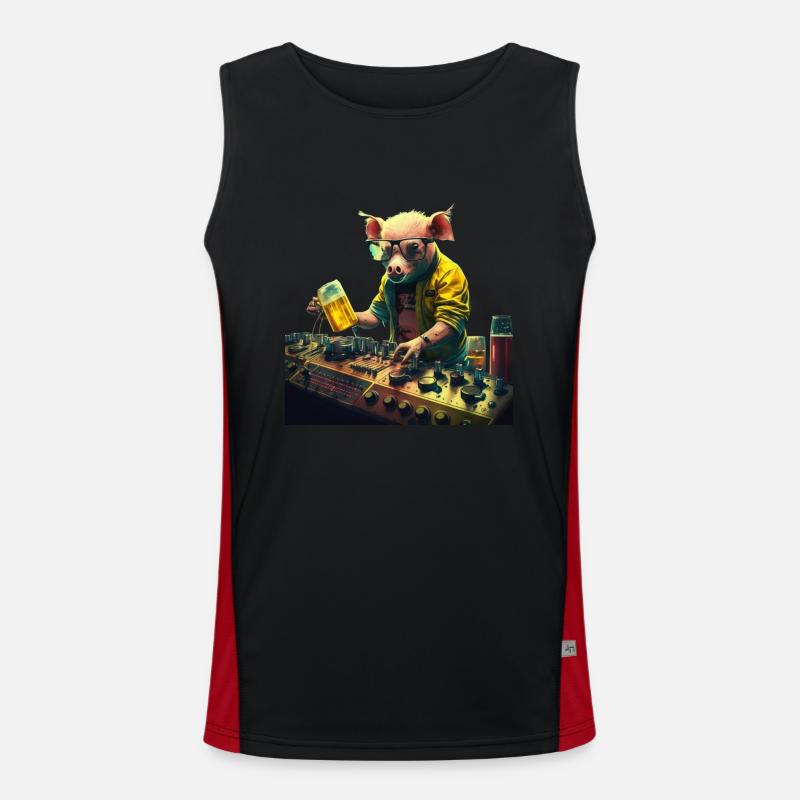 Tierisch cooler Schweine DJ mit Bier Funktionelles Kontrast-Tank Top für Männer 