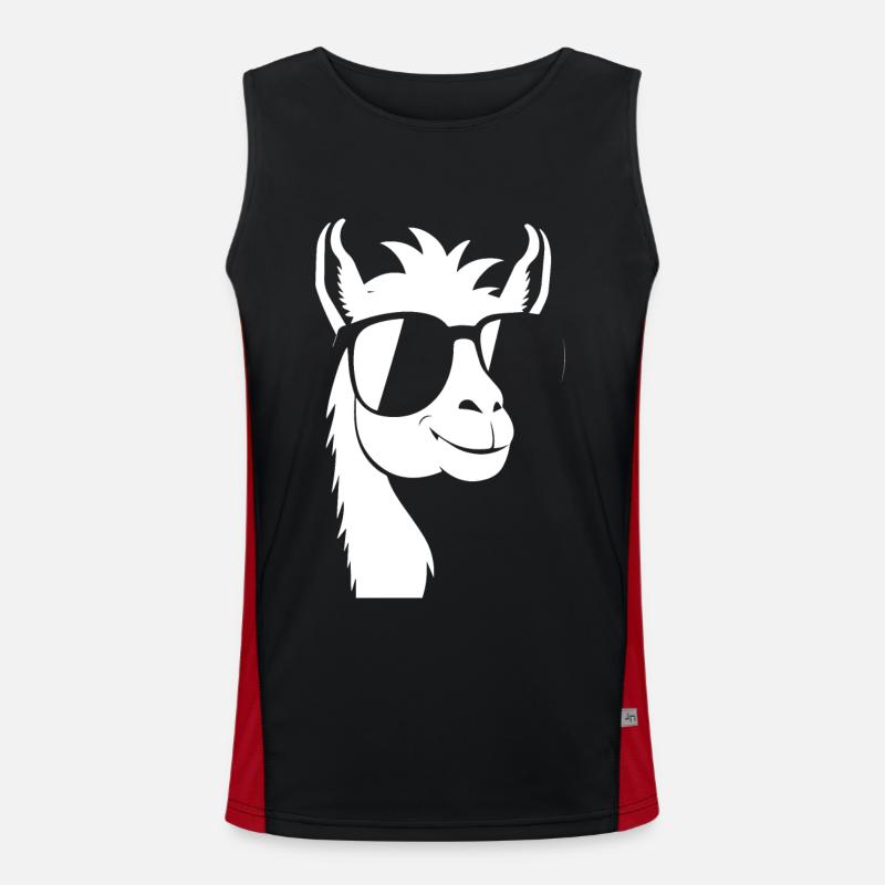 Funny Alpaca Wearing Sunglasses Cool Alpacas Men's Functional Contrast Tank Top 