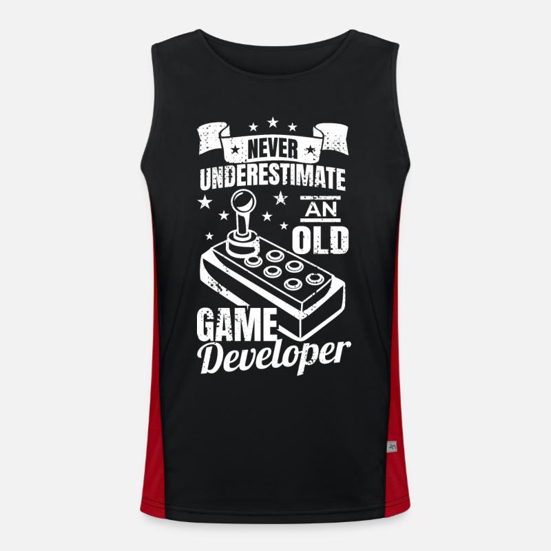 Old game developer grandfather - Men's Functional Contrast Tank Top  - black/red