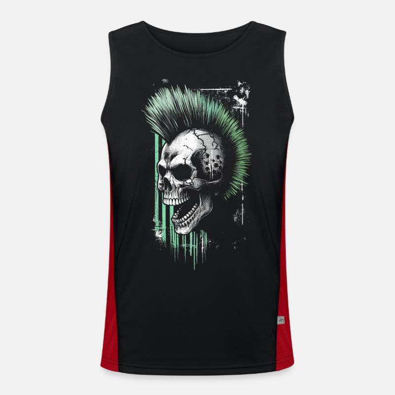 Punk skull with green mohawk Men's Functional Contrast Tank Top 