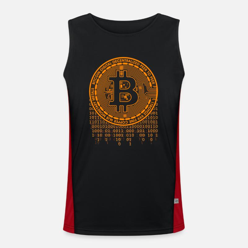 Bitcoin Logo Binärcode Funktionelles Kontrast-Tank Top für Männer 