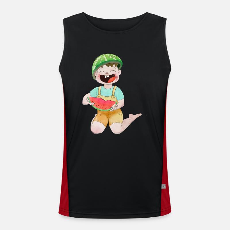 Enfant heureux avec de la pastèque Débardeur respirant contrasté Homme 