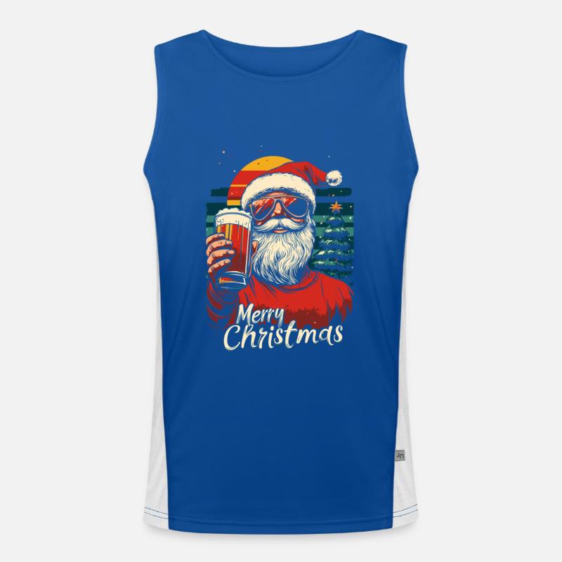 Weihnachtsmann mit Bier Funktionelles Kontrast-Tank Top für Männer 