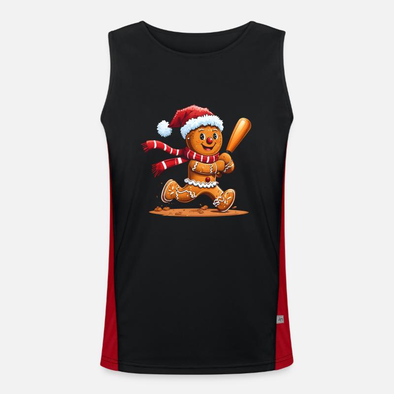 Funny Gingerbread Man Christmas Design – Baseball Men's Functional Contrast Tank Top 