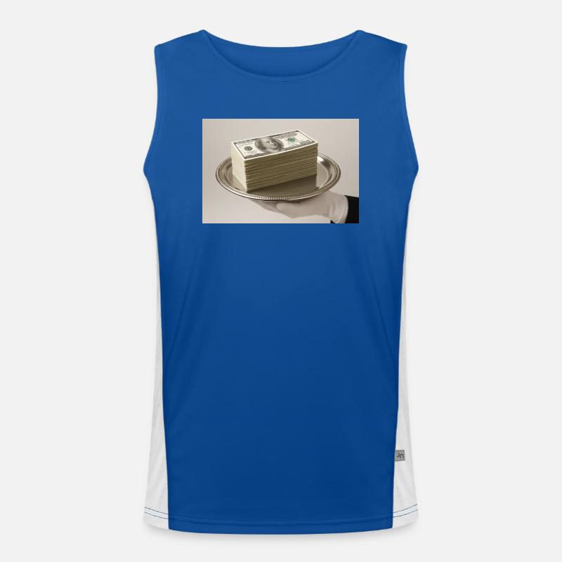 Stack of banknotes on a silver tray Men's Functional Contrast Tank Top 