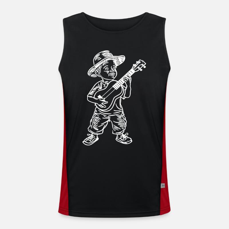Ukulele Boy Drawing - Men's Functional Contrast Tank Top - black/red