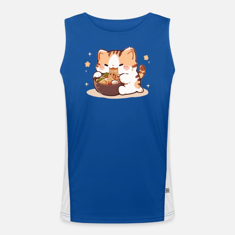 Katze isst Spaghetti Meme Funktionelles Kontrast-Tank Top für Männer 