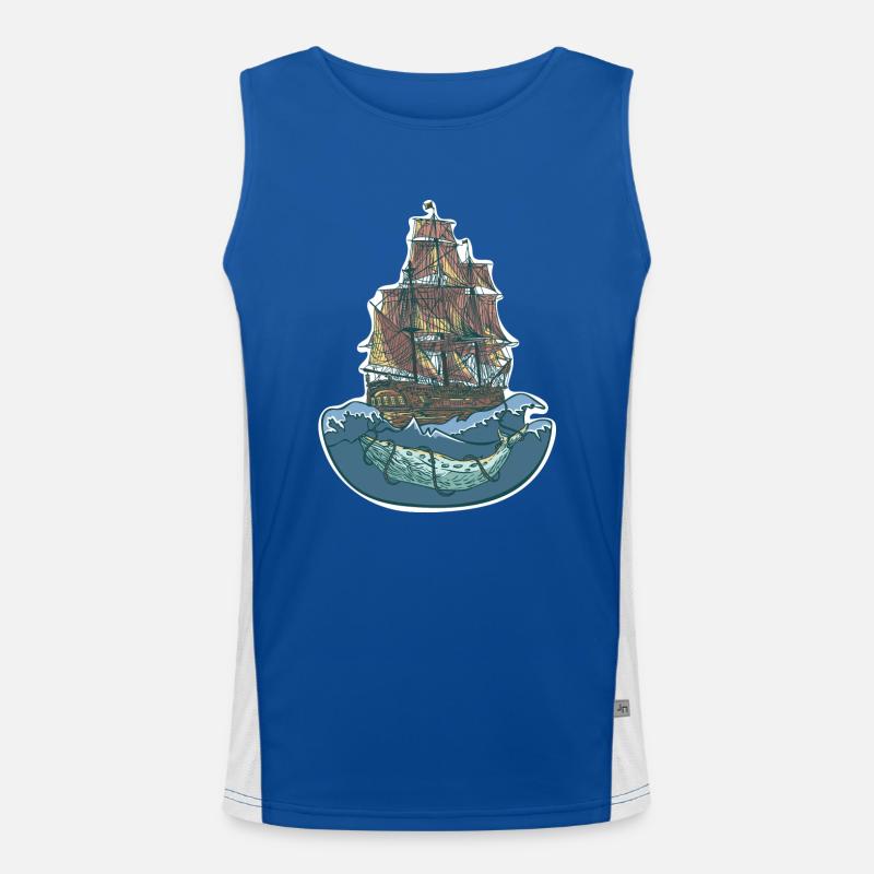 Whale ship - sailing ship Men's Functional Contrast Tank Top 