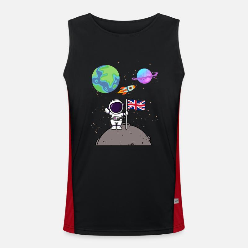 Moon Landing Planet Great Britain Flag Astronaut Men's Functional Contrast Tank Top 