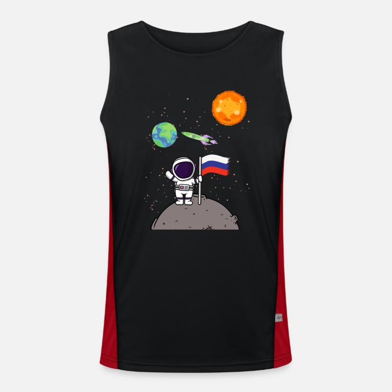 Planète Russie Drapeau Lune Astronaute Débardeur respirant contrasté Homme 